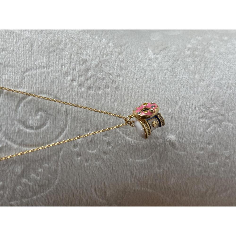 Kate spade Gold Tone Necklace with Coffee Cup and Pink Donut Charms